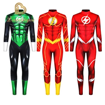 

Adult Kids The Flash Cosplay Costume Superhero Barry Allen Zentai Bodysuit Suit Jumpsuits