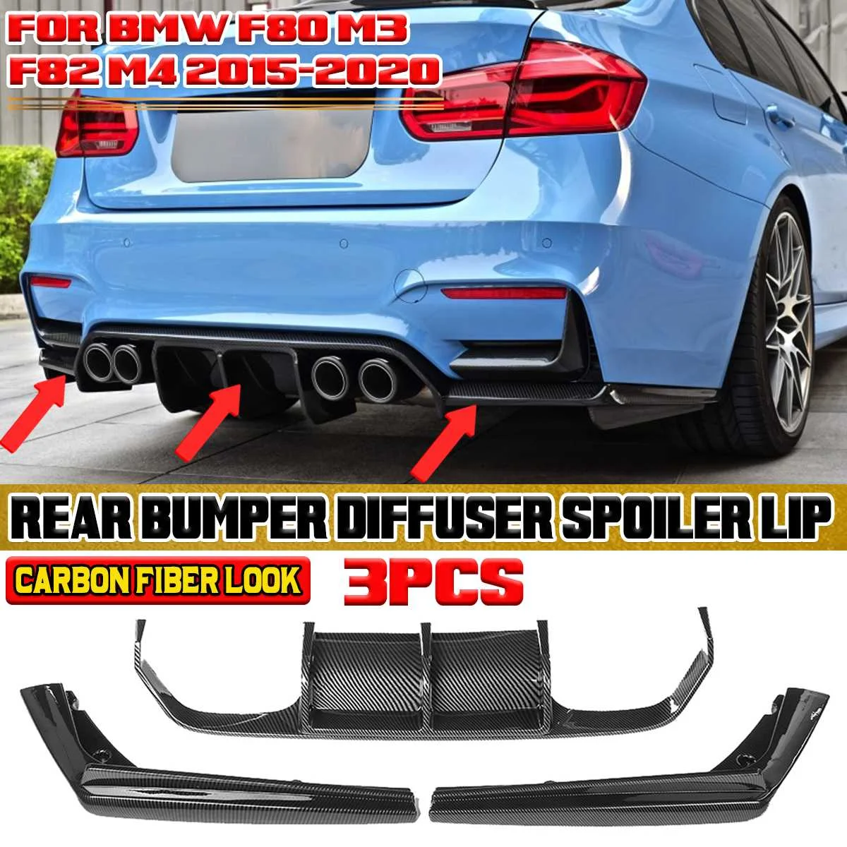 New 3x Car Rear Bumper Splitter Diffuser Lip Protector Spoiler Deflector Lips Guard Protection For BMW F80 M3 F82 M4 2015-2020 | Автомобили