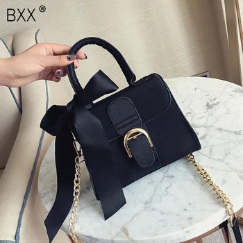 

[BXX] Fashion New Handbags 2020 High Quality PU Leather Velvet Women Bag Bow Tie Sweet Lady Tote Bag Chain Shoulder Bags HG556