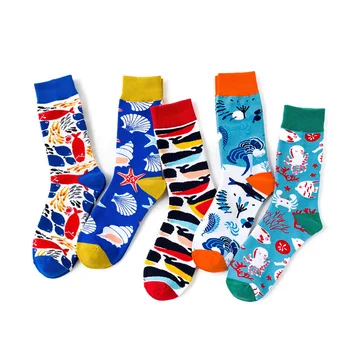 

SP&CITY 5 Pairs Harajuku Women Ocean Series Patterned Cotton Socks Shark Original Ankle Socks Unisex Fashion Hipster Happy Sox