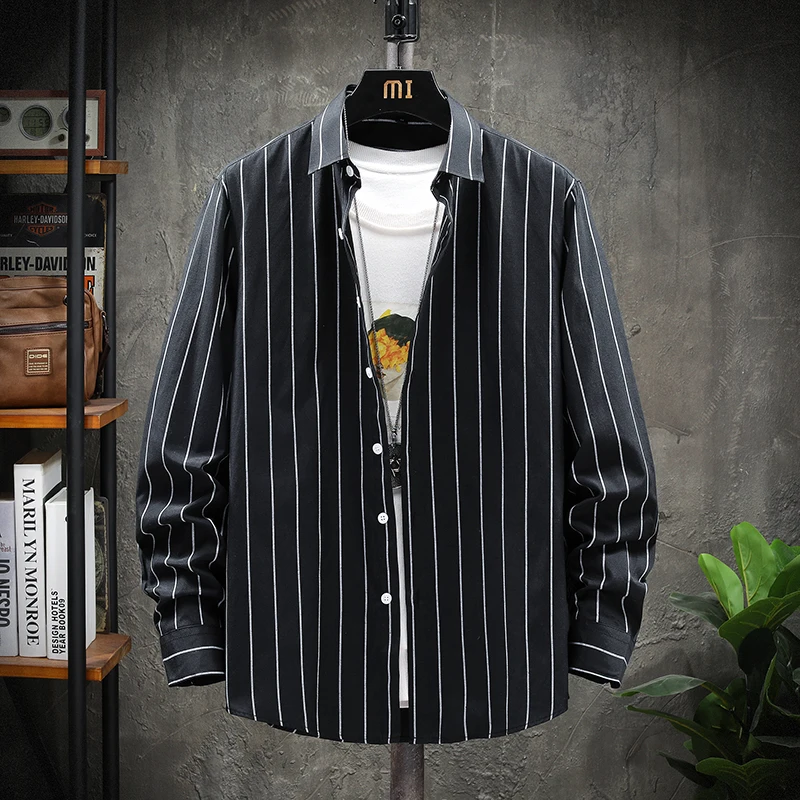 

2022 New Men Shirt 100% Cotton High Quality Long Sleeve Casual Business striped Fashion Branded Clothes