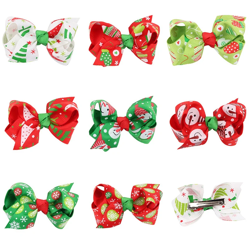 2pcs Grosgrain Ribbon Hairpin Baby Christmas Hair Bow with Clip baby Girls Hair Clip Newborn Photo Shoot Headwear Accessories