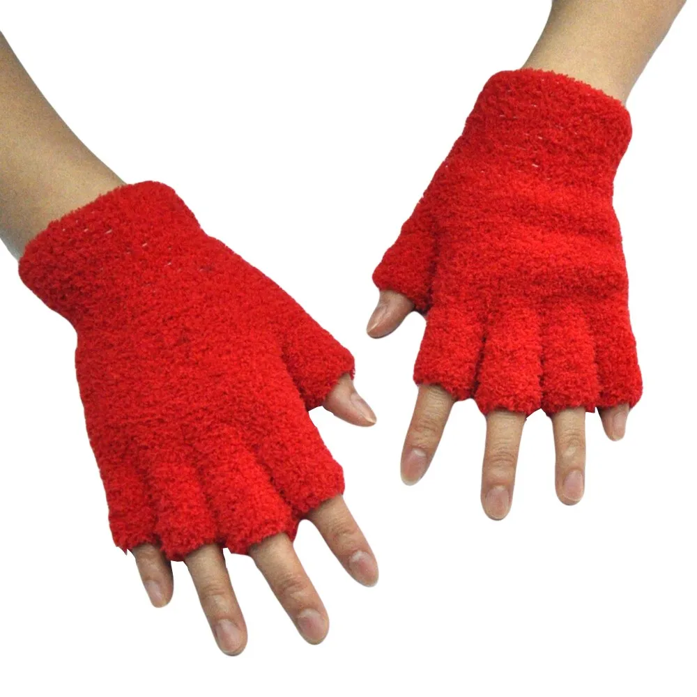Взрослые полубархатные одноцветные полупальцевые рукавицы зимние кашемировые сохраняющие тепло унисекс перчатки флисовые полупальчики пушистые перчатки женски
