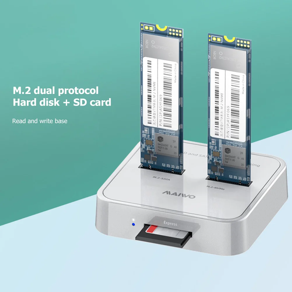 Maiwo K3016sd Us/eu Plug M.2 Ssd Docking Dual Bay Sata/nvme Sd Card