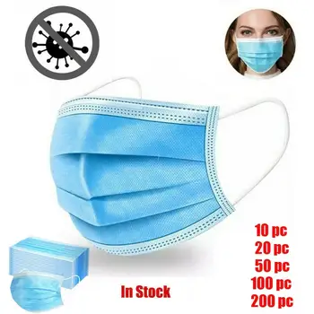 

10-200pc Face Mask Mouth Mask 3 Layer Anti dust Protective Cover Masks Disposable Blue Safe Breathable Mascarilla masque