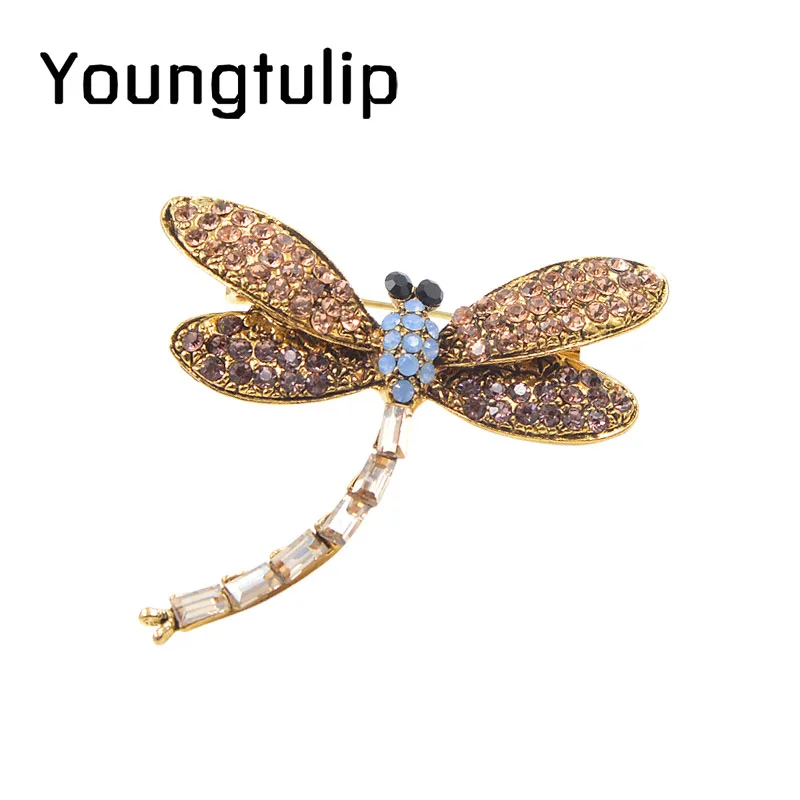 Женская Брошь в виде бабочки Young Tulip Классическая золотого цвета с яркими