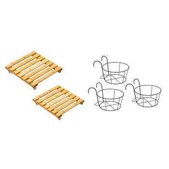 

Four-Wheel Plant Tray Flower Pot Mover with 3 Pcs Hanging Planters Basket