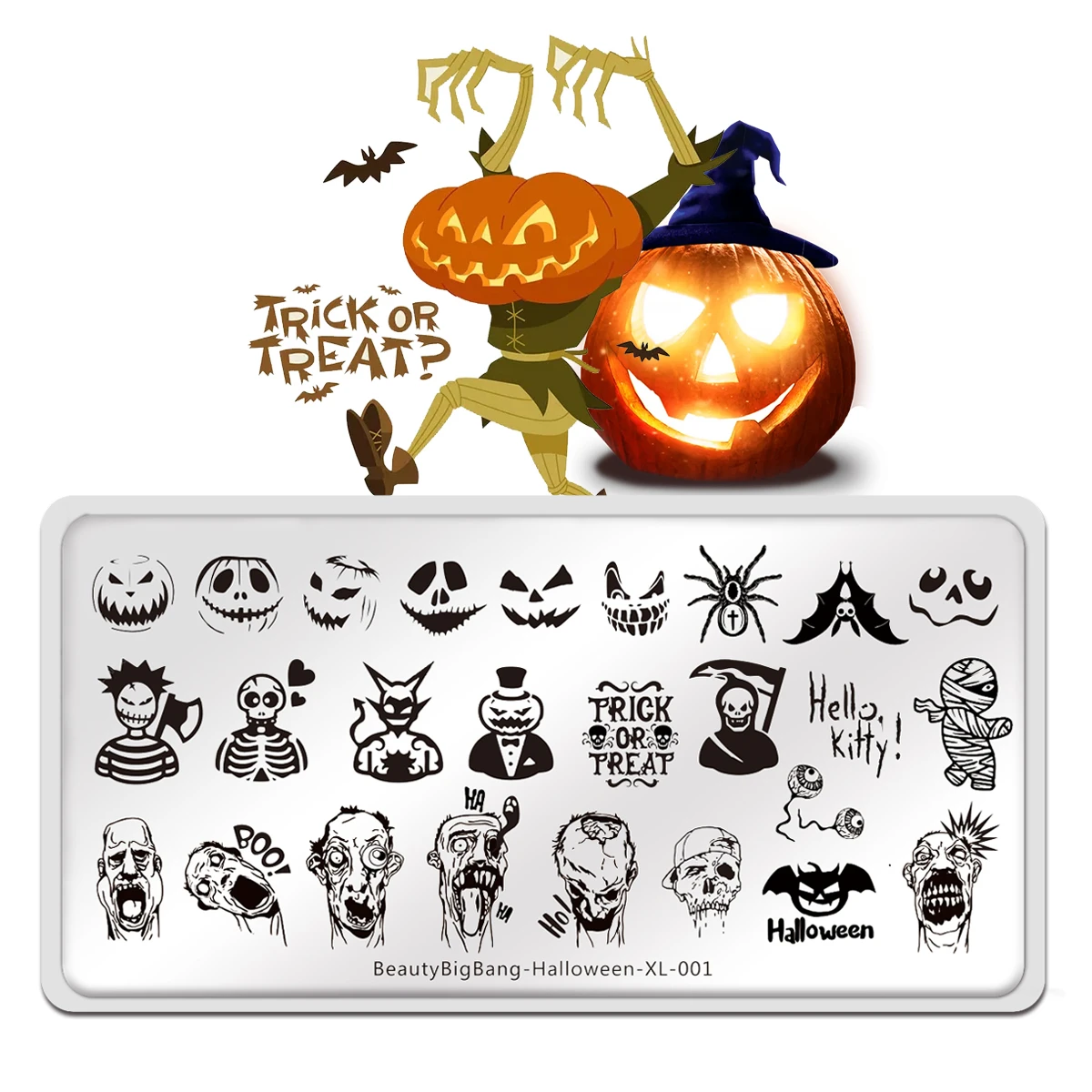 Beauty BigBang Nail Stamping Plates Halloween XL-001 Demon Pumpkin Zombies Image Stainless Steel Stencil Mold Art Template | Красота и