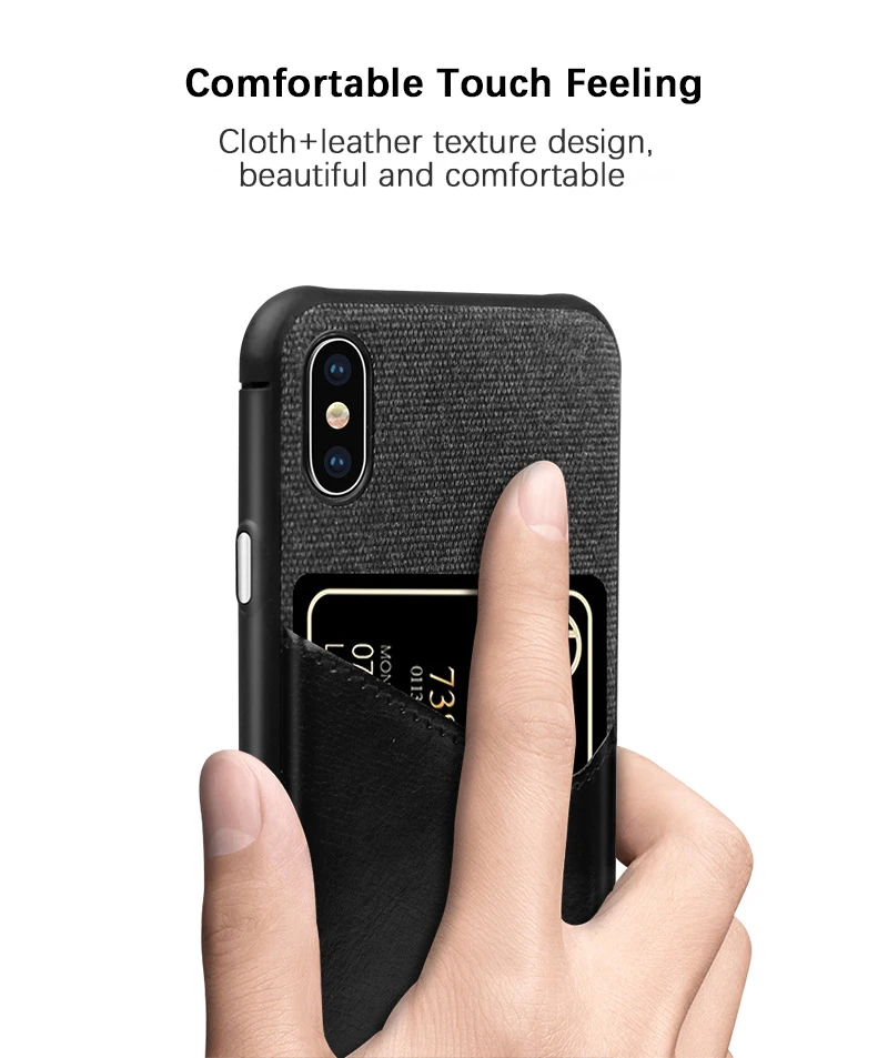 Карман для карты Слот Чехол для iPhone X XS Max XR Бизнес противоударный ткань кожаная задняя крышка для iPhone 7 8 Plus чехол Coque