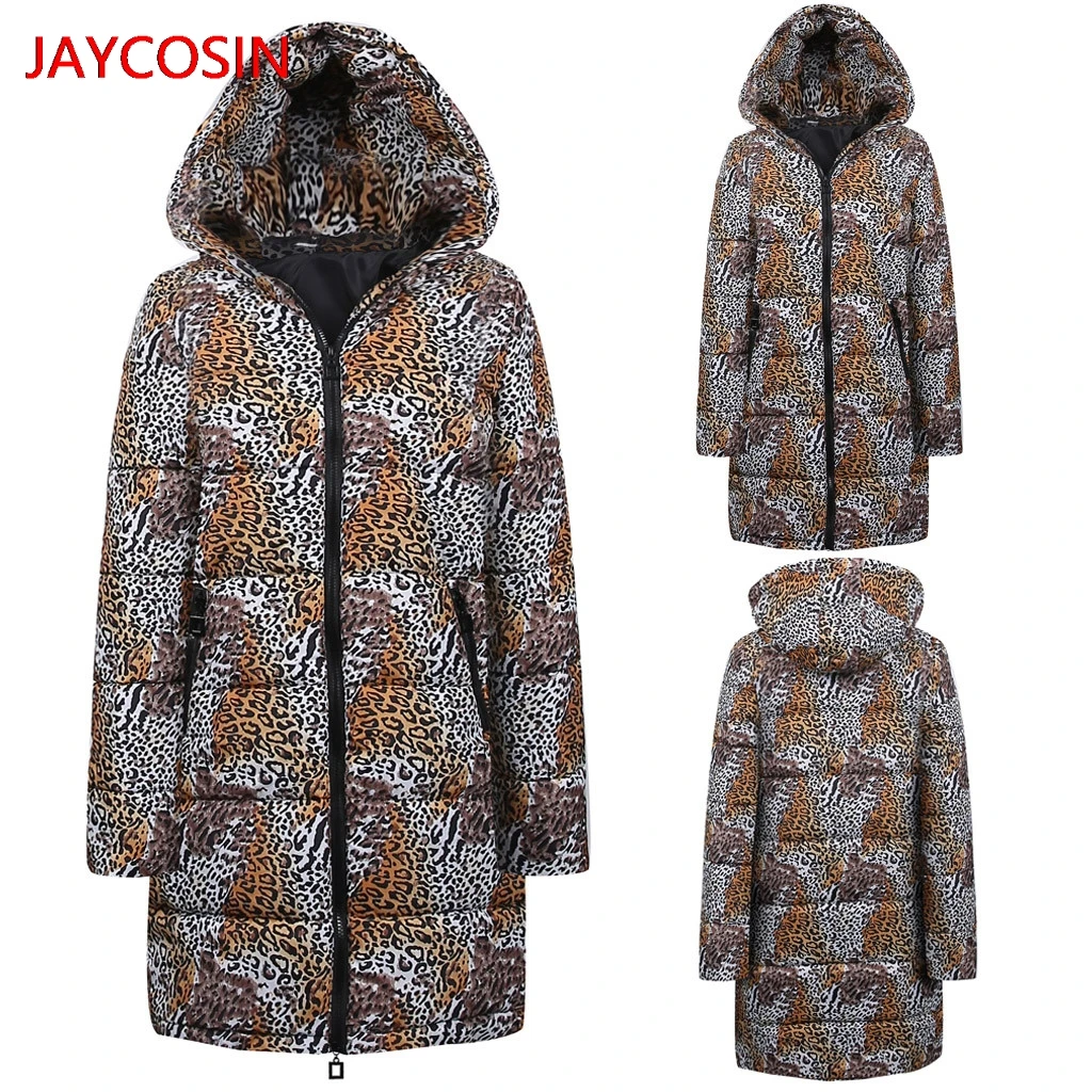JAYCOSIN женские парки Горячая женская зимняя длинная пуховая хлопковая леопардовая парка Print пальто с капюшоном Куртка Верхняя одежда новое поступление L4008029