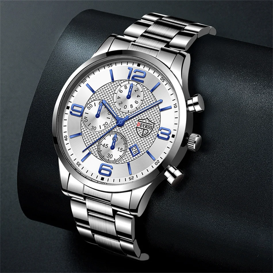 Fashion Men's Sports Watches Stainless Steel Analog Quartz Wristwatch Male Business Luminous Clock Luxury Casual Silver Bracelet