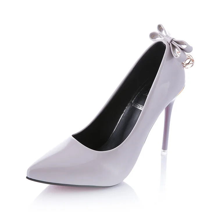 

2017 Spring New Style Pointed-Toe Thin Heeled Ultra-High-Heel Shoes Korean-style Patent Leather Low-Cut Wedding Shoes