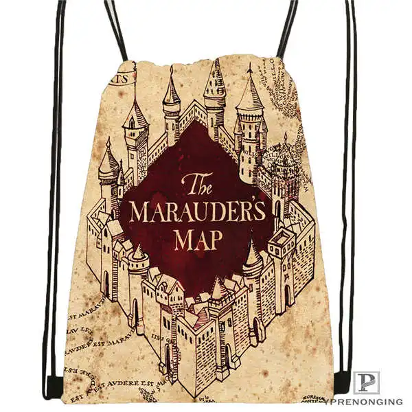 

Custom marauders_map_ Drawstring Backpack Bag Cute Daypack Kids Satchel (Black Back) 31x40cm#180612-02-21