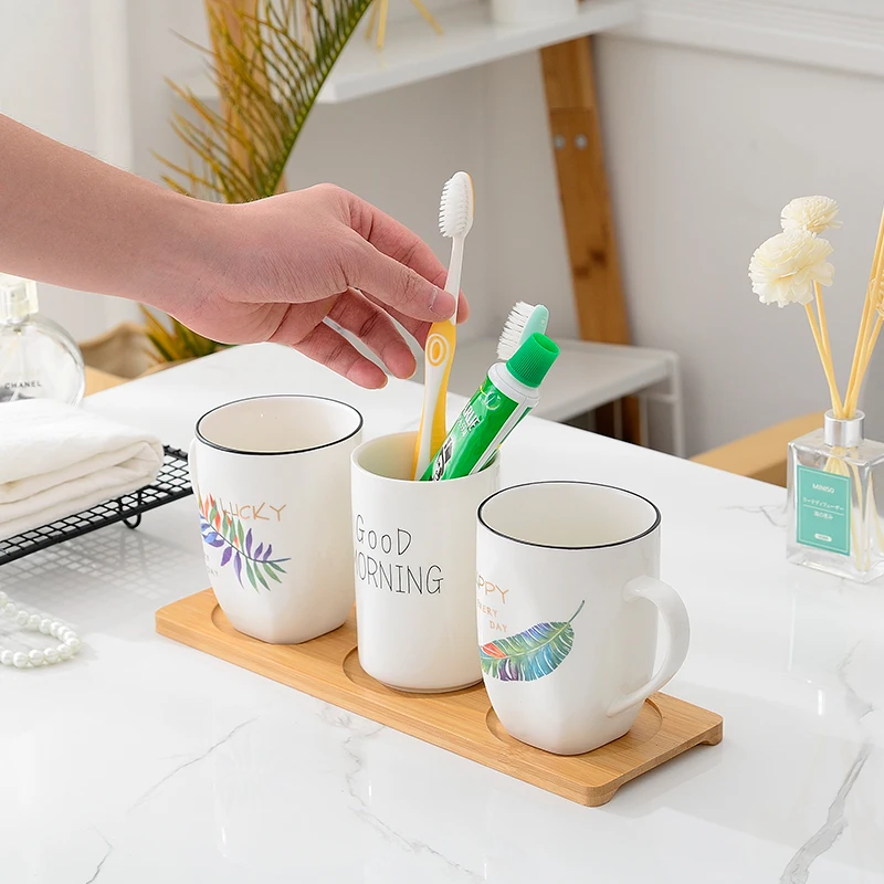 Скандинавские керамические бамбуковые стаканы для ванной комнаты, чистящая чашка для влюбленных пар, Семейные Сестры, Подарочная подставка для зубной щетки