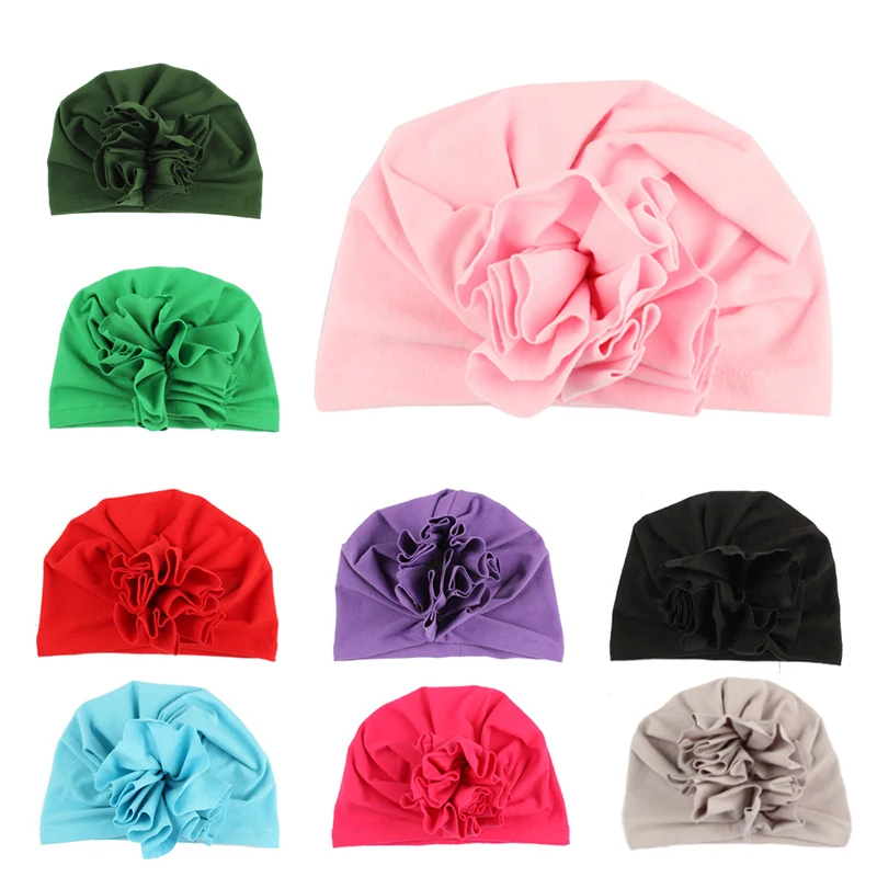 Новая модная Цветочная детская шапка 1 тюрбан из хлопка для малышей, детские шапки 10 для новорожденных, эластичная цветная шапочка для