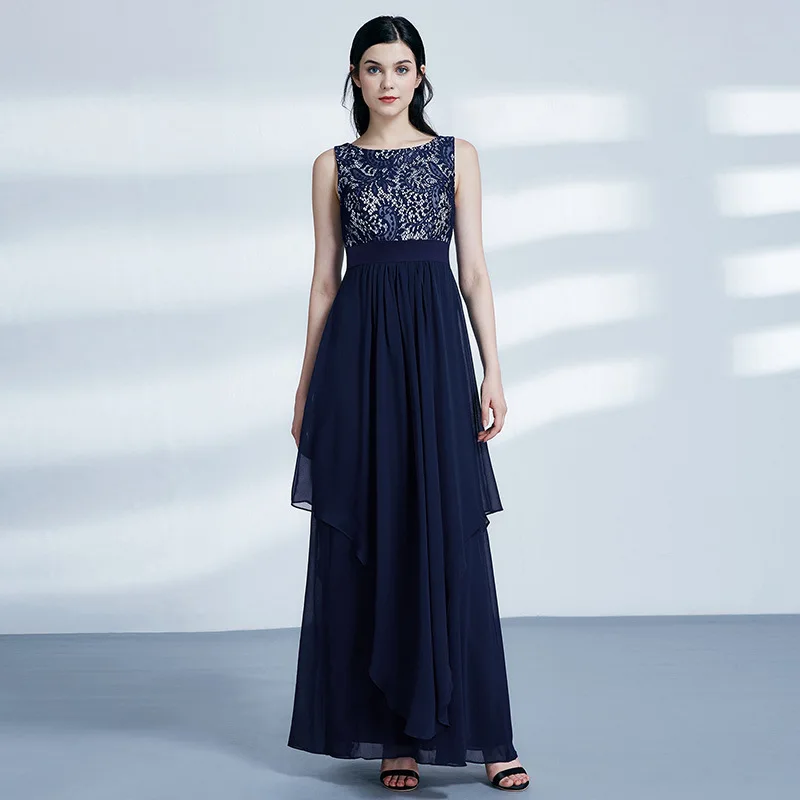 Это Yiya элегантное платье подружки невесты шифон рукав Vestido Madrinha плюс размер платья длиной до лодыжки женские вечерние платья для девочек C497 - Цвет: navy blue