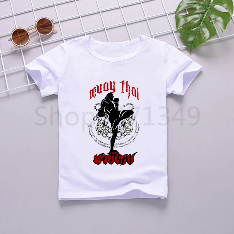 

Fighting Muay Thai Fight T Shirt Cartoon Print T-Shirt Designer Children Kids T Shirts Short Sleeved Child Clothes