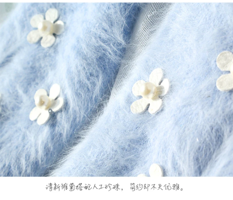 New Women Winter Keep Warm Plus Velvet Inside Thicken Full Finger Female Flower Pearl Cute Lovely Long Rabbit Fur Mittens Gloves