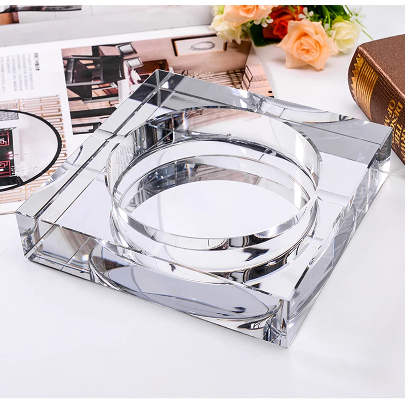 Luxury Crystal Square Glass Ash Tray Tranparent Square Shape Ashtray Cigar Smoking Accessory Household Office KTV Smoking