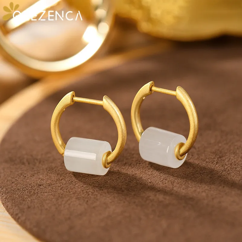 S925 Silver Gold Plated White Jade Earrings Fine Jewelry For Women Simple Trend Natural Stone Earring 2021 New Party Gift | Украшения и