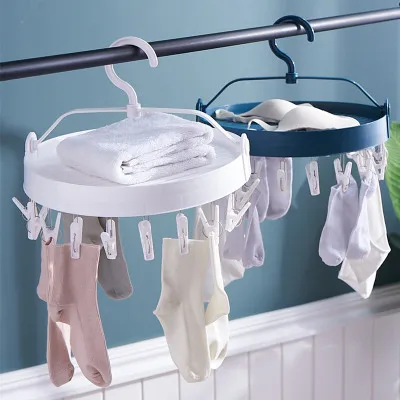 

Drying Rack Multi-Hanger Rotating Clothespin Waterproof Socks Underwear Clothes Round Foldable and Rotate Portable Clothespin