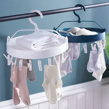 

Drying Rack Multi-Hanger Rotating Clothespin Waterproof Socks Underwear Clothes Round Foldable and Rotate Portable Clothespin