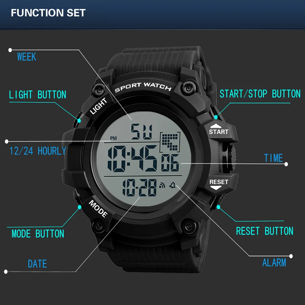 Светодиодный спортивные модные часы Мужские Аналоговые Цифровые защищенные часы Военные Спортивные СВЕТОДИОДНЫЙ водонепроницаемые часы
