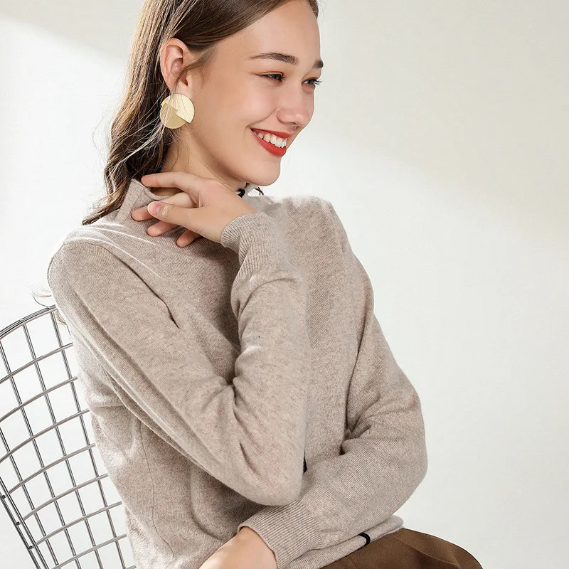 

Outer Wear Sweater Women's Pullover 2019 New Style WOMEN'S Dress Half-Turtle-Neck Pure Woollen Sweater Women's 100% Wool Knit Lo