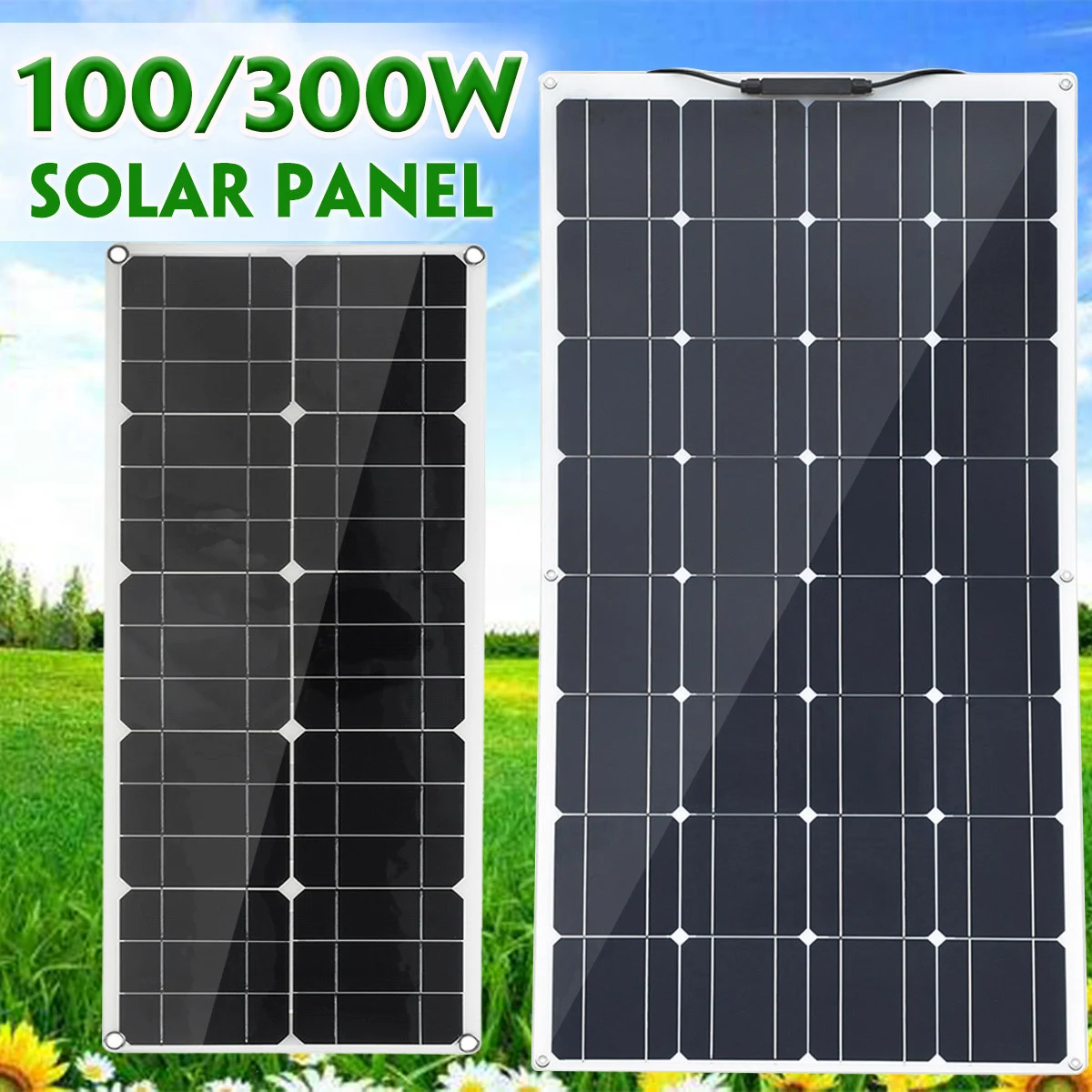 

100W/300W Solar Panel Double USB Power Bank Board External Battery Charging Solar Cell Board Crocodile Clips Car charger 20V