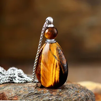 Elegant Natural Stones Essential Oil Diffuser Perfume Bottle Pendant Necklace Stainless Steel Women Jewelry Dropshipping
