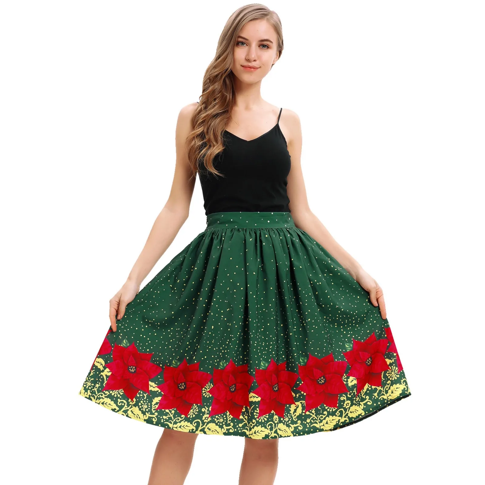 Женская юбка юбки faldas jupe femme shein saia Повседневная Рождественская юбка-клеш с