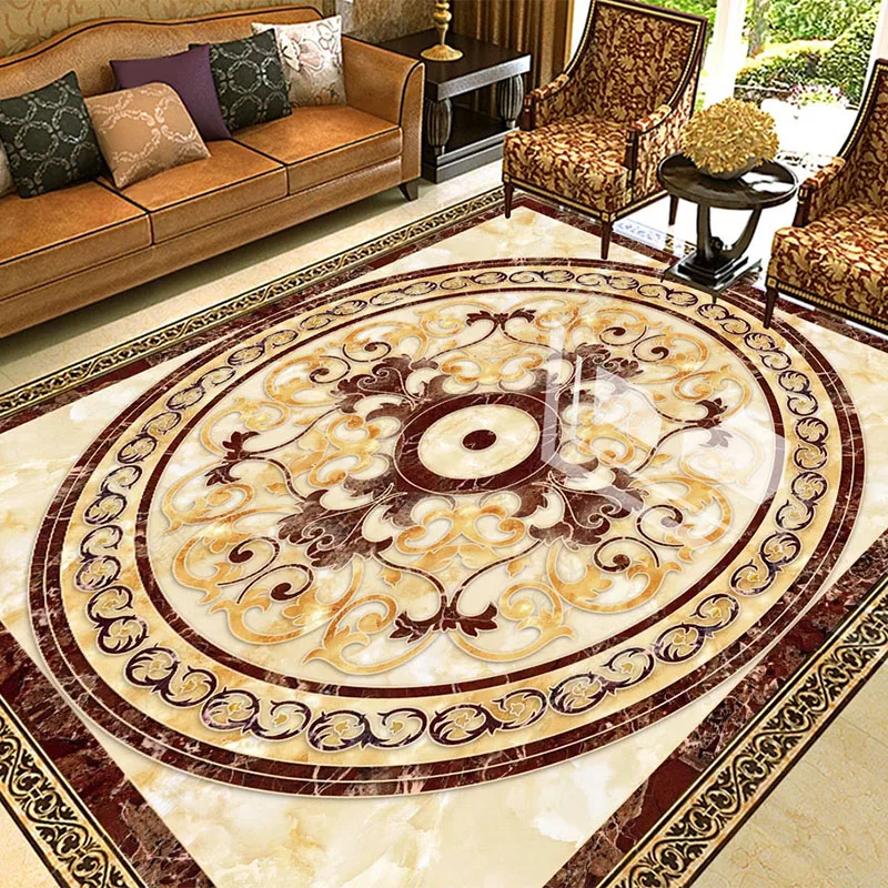 Papel de Parede Auto-adesivo Personalizado 3d Azulejos de Piso de Mármore Estilo Europeu Mural de Luxo em Sala de Estar Hotel em Pvc à Prova Dágua