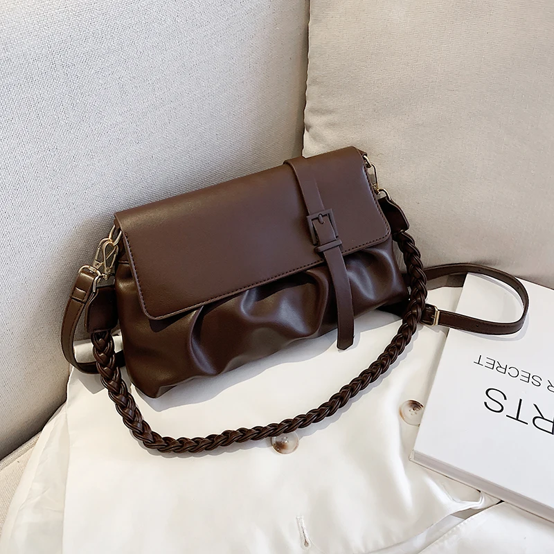 

luxurious Women PU Leather Pleated Shoulder Messenger Handbag Fashion Cloud Crossbody Bag Popular Simple Female Thick Daily Bag