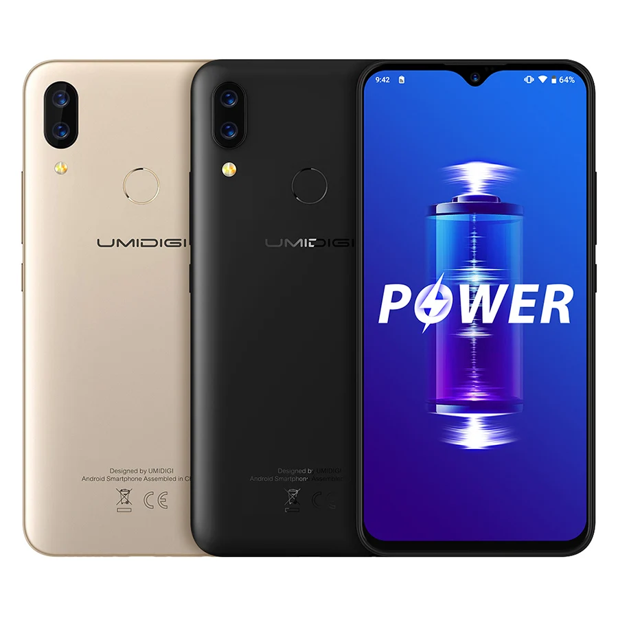 UMIDIGI Power Android 9.0 5150mAh Big Battery 18W 6.3' FHD+ Waterdrop Screen 4GB+64GB Helio P35 Global Version Smartphone 16MP