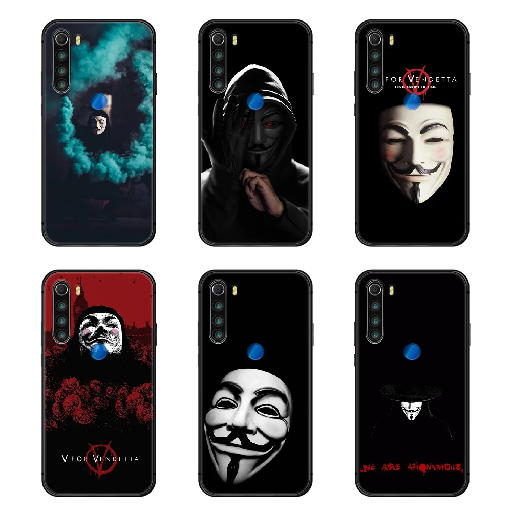 V для Вендетта чехол телефона Корпус XIAOMI Redmi 7a 8a S2 K20 NOTE 5 5a 6 7 8 8t 9 9s pro max черный ТПУ