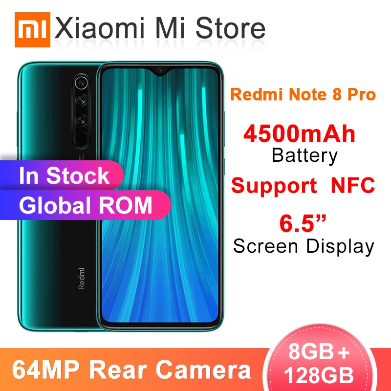 

Original Global ROM Redmi Note 8 Pro 8GB RAM 128GB ROM 64MP Quad Cameras MTK Helio G90T Smartphone 4500mAh 18W QC3.0 UFS2.1 NFC