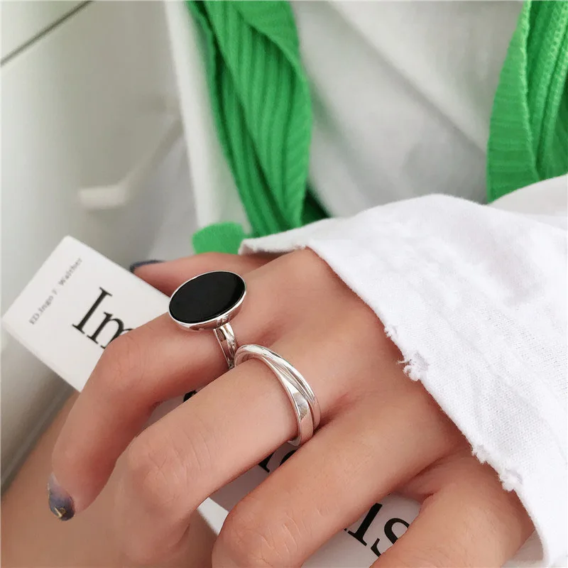Silver Rings Black Stone | Silver Cross Stone Ring | Party
