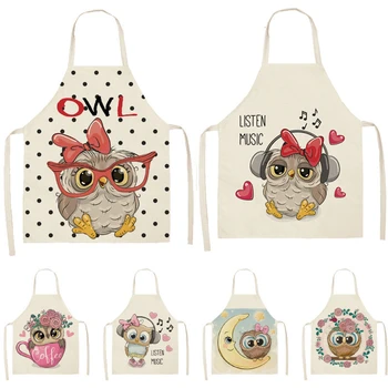 

1pcs Owl Flower Printed Sleeveless Cotton Linen Apron Kitchen Brief Pinafore Women Home Cooking Baking Waist Bib 53*65cm WQL0148
