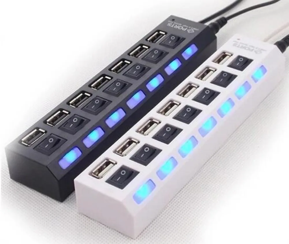 Светодиодный USB 2 0 концентратор-адаптер с 7 портами разветвитель адаптером