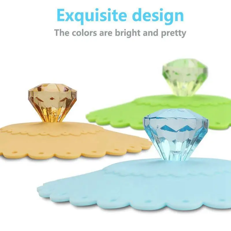 ABUI-Food Grade Creative Round Diamond Mug Cover(Set of 6) Airtight Seal Silicone Drink Cup Lids Hot Cup Lids for Coffee Beer Mu