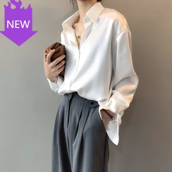 

ong Sleeve Womens Tops And Blouses Boho Shirt Blusas Roupa Feminina 2020 Women Satin Blouses Turn Down Collar L