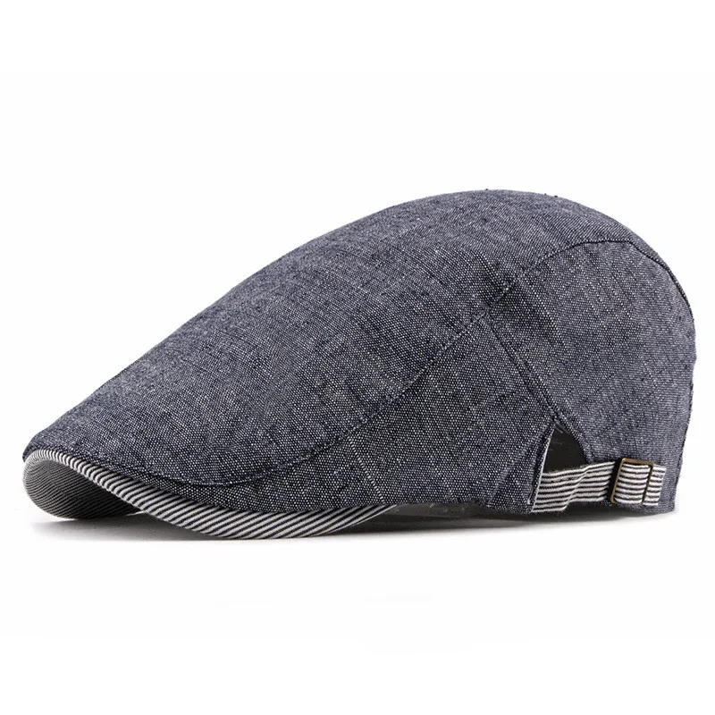 Summer Solid Color Newsboy Beret Hat Men Cotton Flat Peaked Cap Women 10