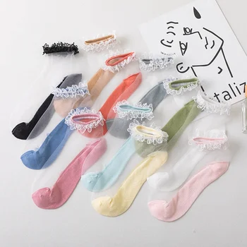

Ultra White Cute Sheer Ruffle Tulle Ankle Socks Women Girls Best Lace Mesh Dress Socks Target Invisibility Japanese Pink Socks