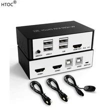 Switch KVM HDMI 2 porte, con interruttore Hotkey, cavo USB e cavo Switch, 3 modalità Switch, supporto Display esteso UHD 4K @ 60Hz