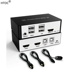 Commutateur KVM HDMI 2 Ports, avec commutateur Hotkey, câble USB et câble de commutation, 3 Modes de commutation, prise en charge de l'affichage étendu UHD 4K @ 60Hz 