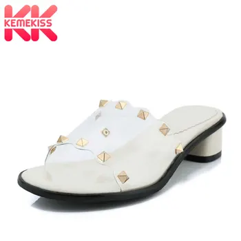 

KemeKiss Size 32-46 Women Sandals Leather Women Shoes Fashion Open Toe Thick Heels Beach Sweet Casual Outdoor Mujer Footwear