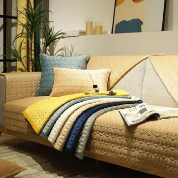

Short velvet autumn winter solid color sofa cover soft plush Skin-friendly non-slip sofa cushion customize Nordic slipcover