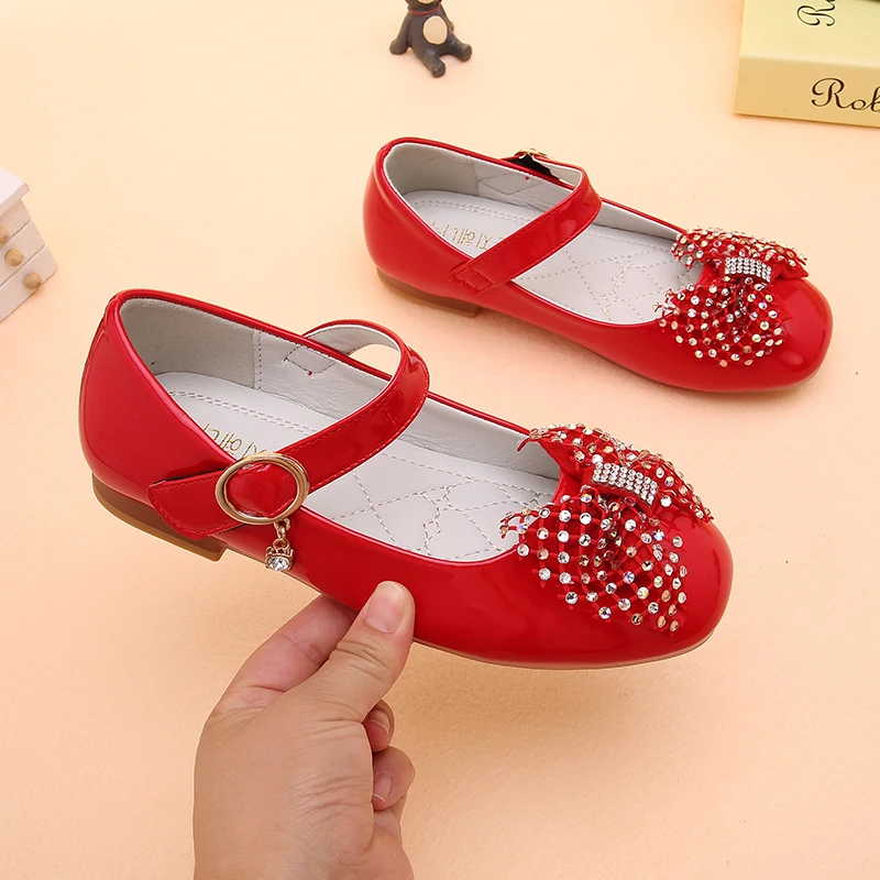 

OEAK 2020 New Middle And Large Children's Bow Dance Shoes Student Performance Shoes Princess Girls Leather Sandals