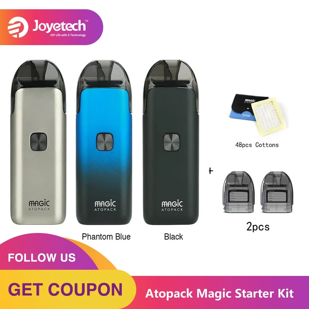 Joyetech Atopack Magic Starter Kit 1300 мАч встроенный батарея и 2 шт. Pod картридж 7 мл и 100% органический хлопок 48 Vape vs эго AIO