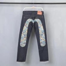 Evisu Осенние повседневные дышащие высококачественные модные мужские штаны теплые джинсы Прямые мужские брюки для отдыха с принтом E6016